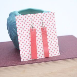 Rectangle‎ Leather Earrings - Coral Pink